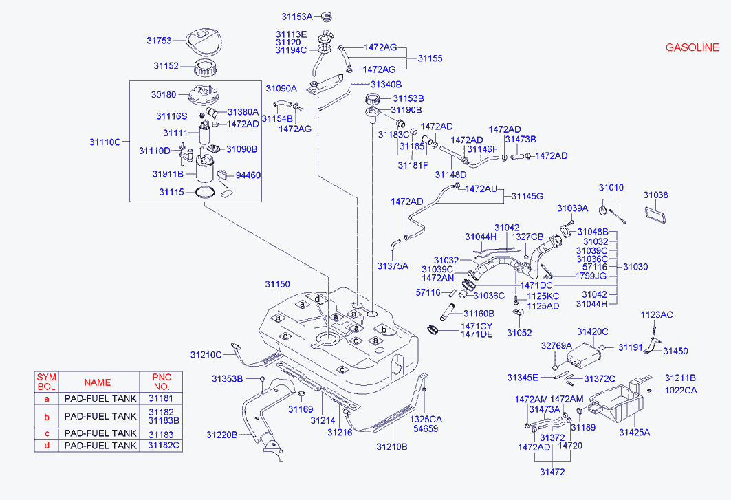 Топливный насос в сборе для Хендай Элантра 2003-2010