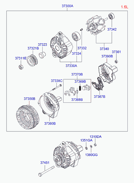 Генератор в сборе для Хендай Элантра 2003-2010