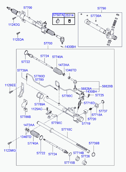Рулевая рейка в сборе с наконечниками для Хендай Элантра 2003-2010