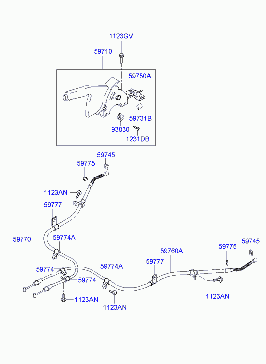 Трос правый стояночного, ручного тормоза для Хендай Элантра 2003-2010