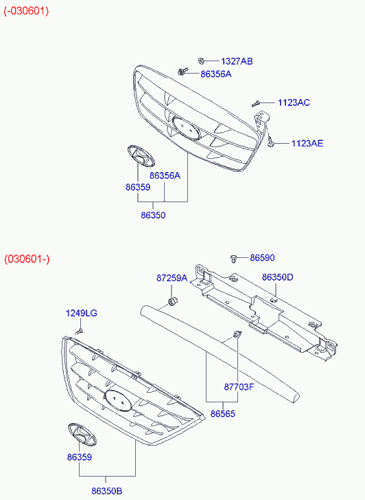 Решетка радиатора для Хендай Элантра 2003-2010