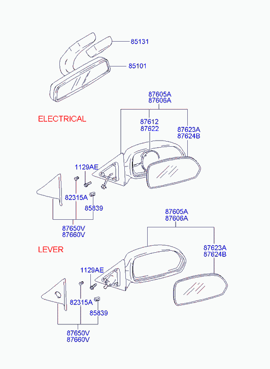 Зеркало боковое правое для Хендай Элантра 2003-2010