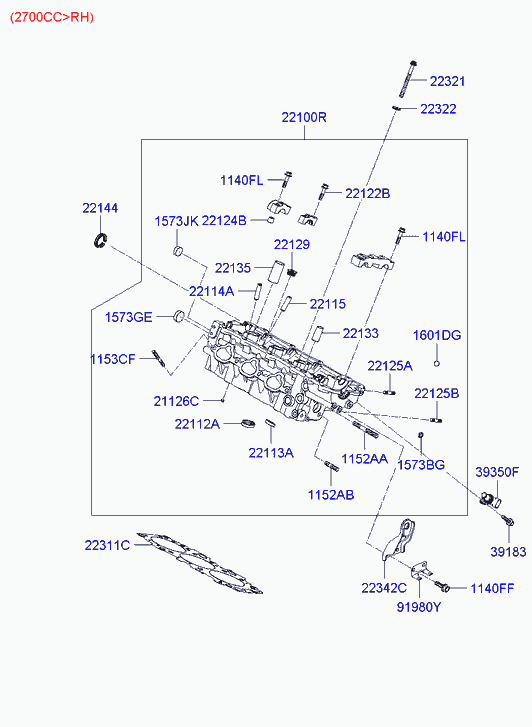 Головка блока цилиндров правая в сборе для Хендай Санта Фе 2005-2010