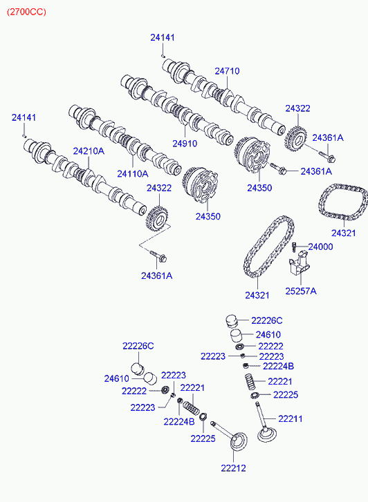 Выпускной распредвал правый для Хендай Санта Фе 2005-2010