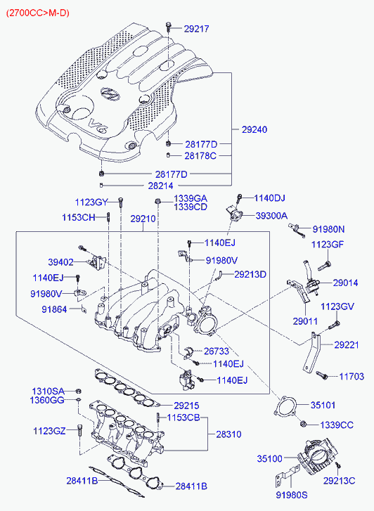 Коллектор впускной нижняя часть для Хендай Санта Фе 2005-2010