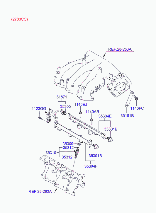 Топливная рампа правая для Хендай Санта Фе 2005-2010