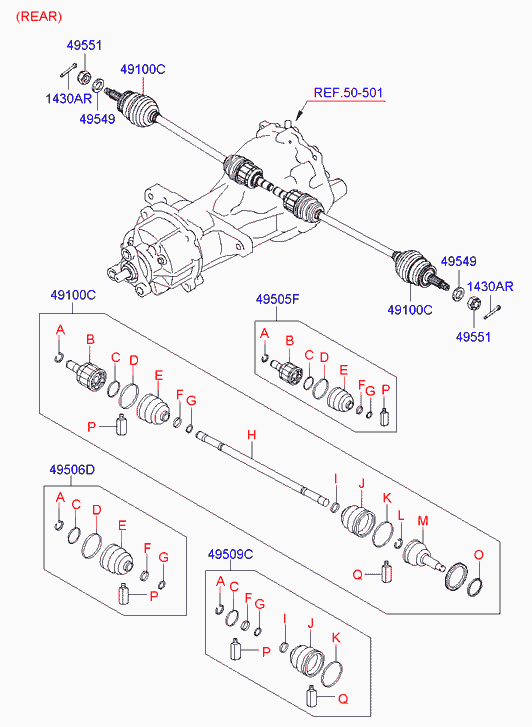 Полуось задняя левая для Хендай Санта Фе 2005-2010