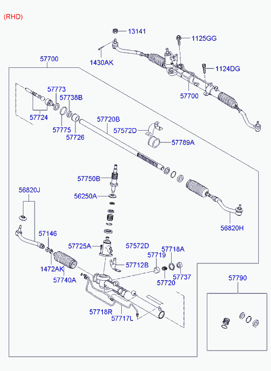 Рулевая рейка в сборе с наконечниками для Хендай Санта Фе 2005-2010