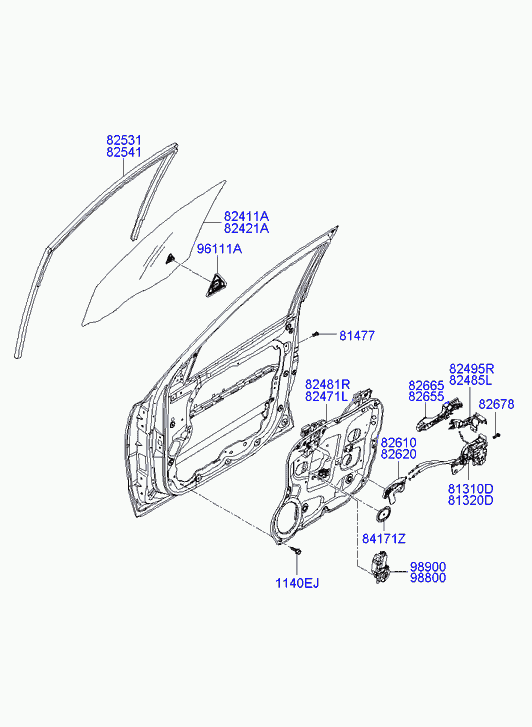 Стекло передней правой двери для Хендай Санта Фе 2005-2010