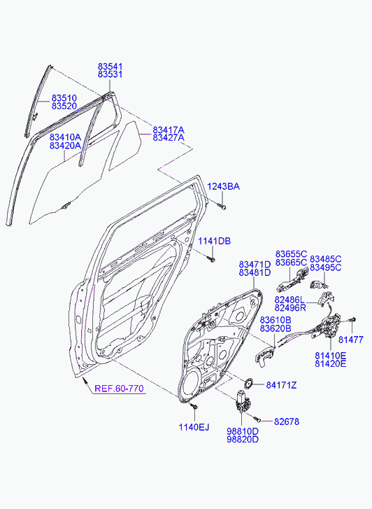 Замок задней левой двери для Хендай Санта Фе 2005-2010