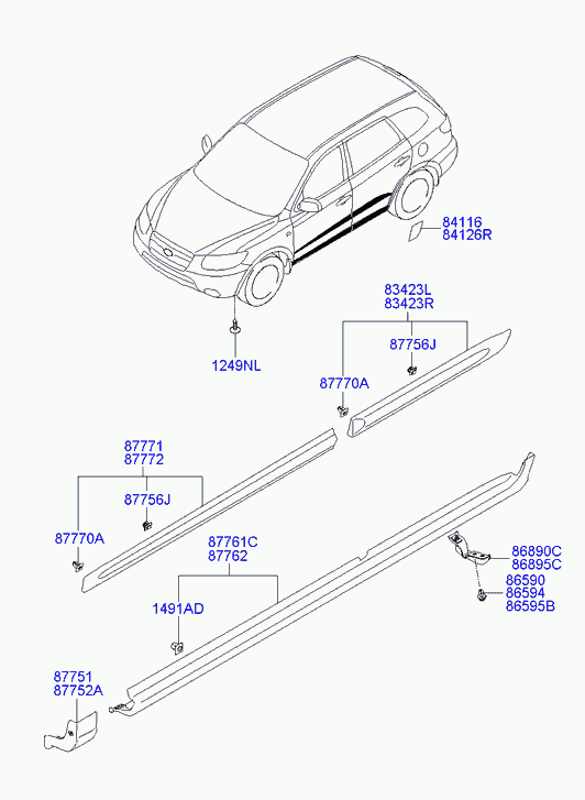 Молдинг боковой левый для Хендай Санта Фе 2005-2010