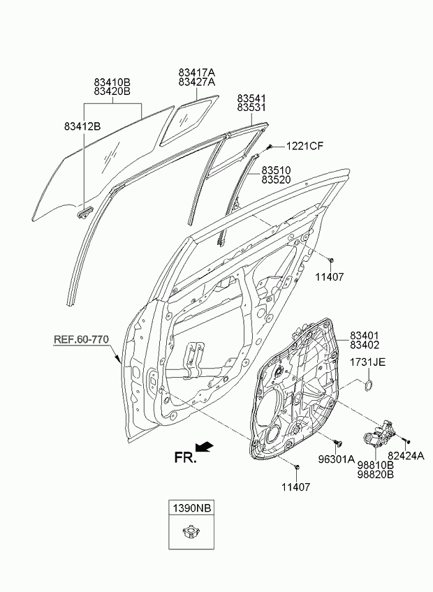 Стекло задней правой двери для Киа Рио 2011-2015