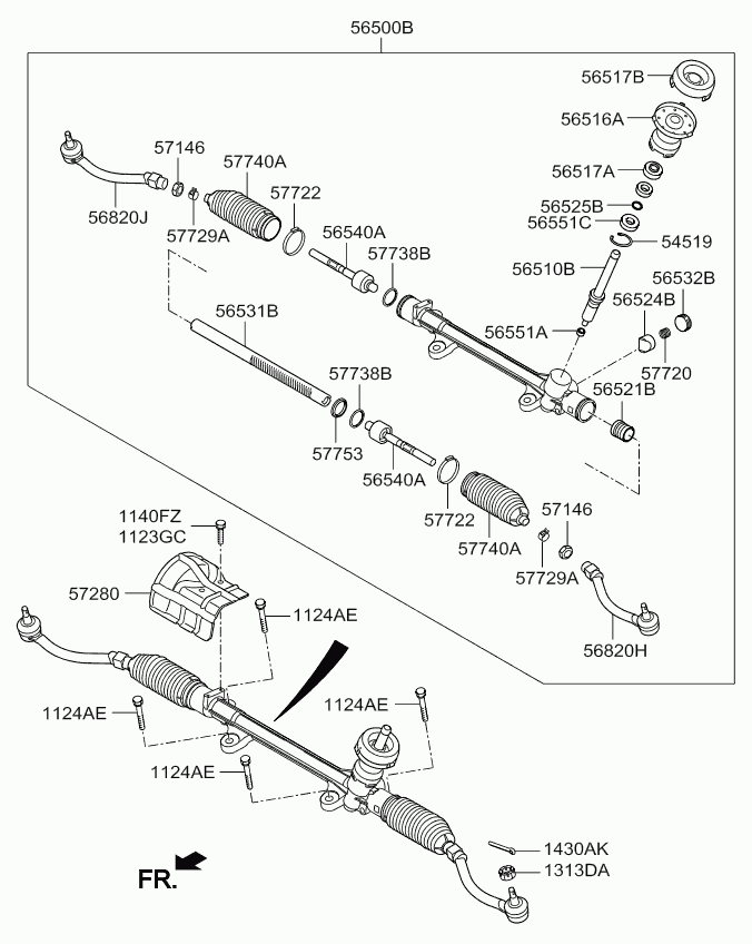 Рулевая рейка в сборе с наконечниками для Киа Соул 2011-2014