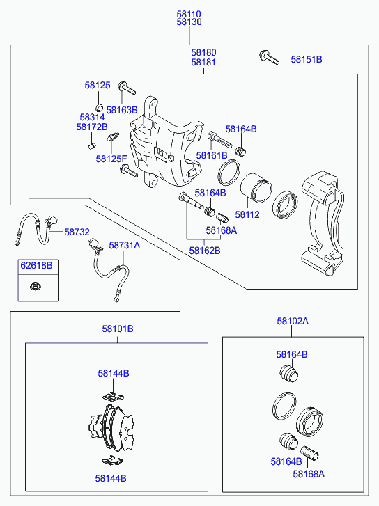 Суппорт тормозной передний левый для Хендай Туссан 2004-2010