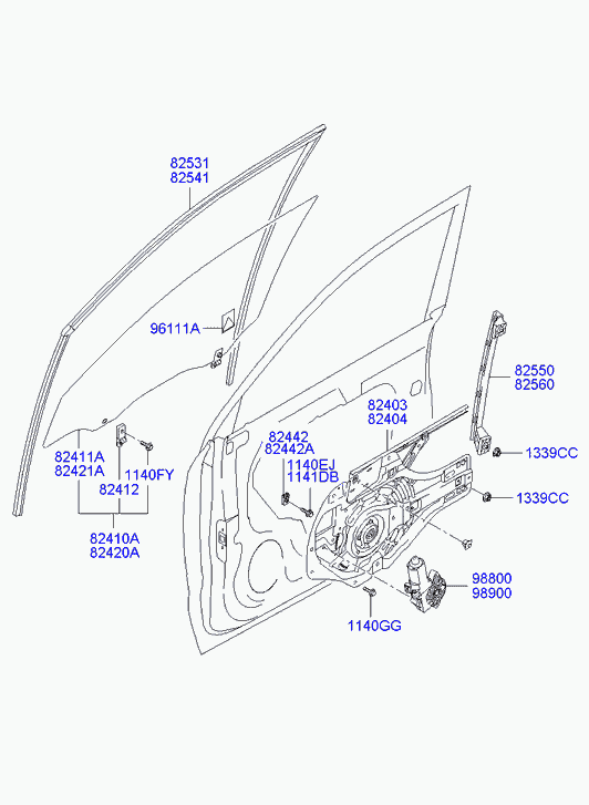 Стекло передней правой двери для Хендай Туссан 2004-2010