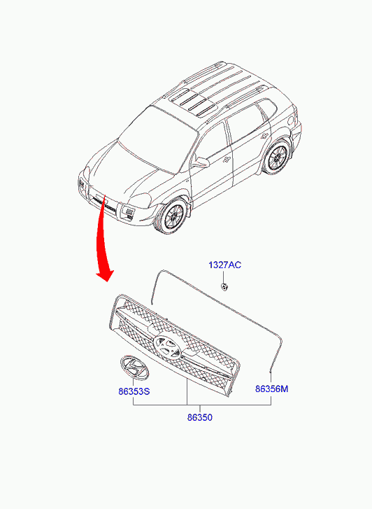 Решетка радиатора для Хендай Туссан 2004-2010