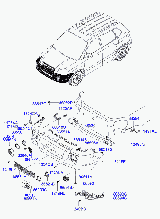 Решетка радиатора, нижняя часть для Хендай Туссан 2004-2010