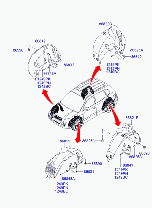 Подкрылок передний левый для Хендай Туссан 2004-2010