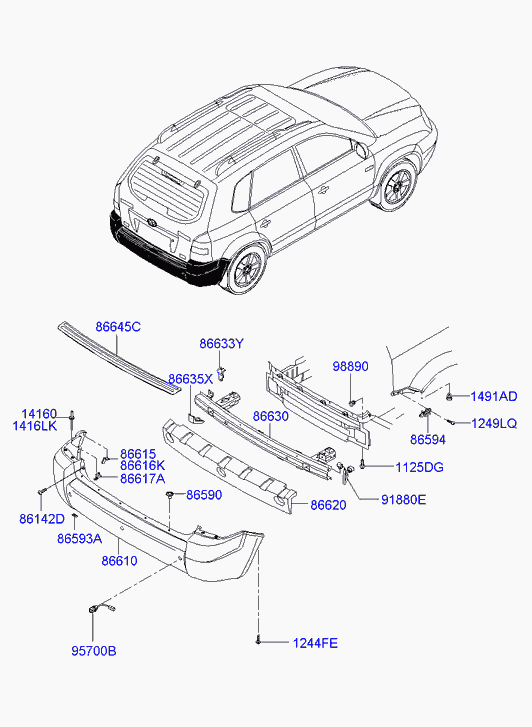 Усилитель заднего бампера для Хендай Туссан 2004-2010