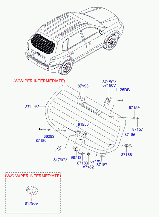 Стекло заднее для Хендай Туссан 2004-2010