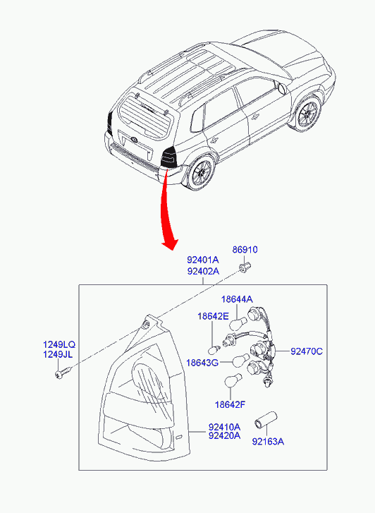 Фонарь задний левый на крыле для Хендай Туссан 2004-2010