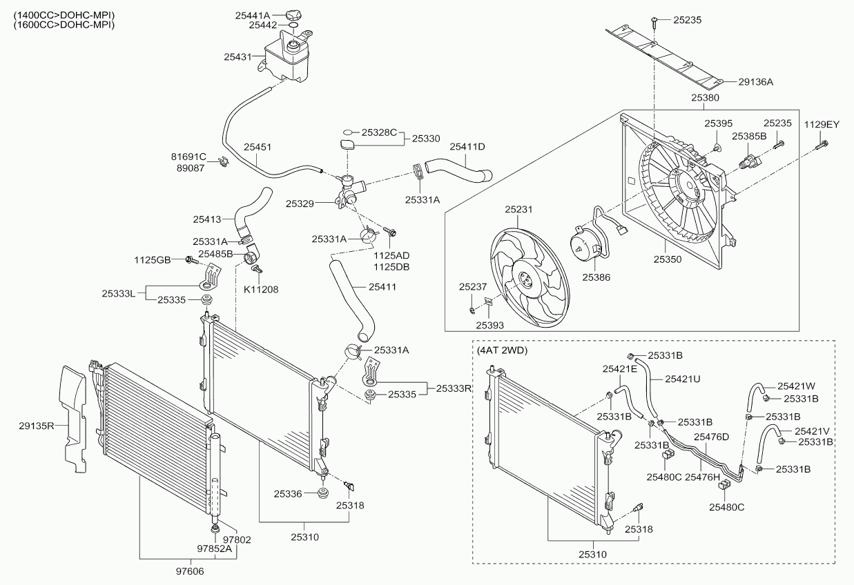 Радиатор двигателя в сборе для Киа Венга 2009-2014