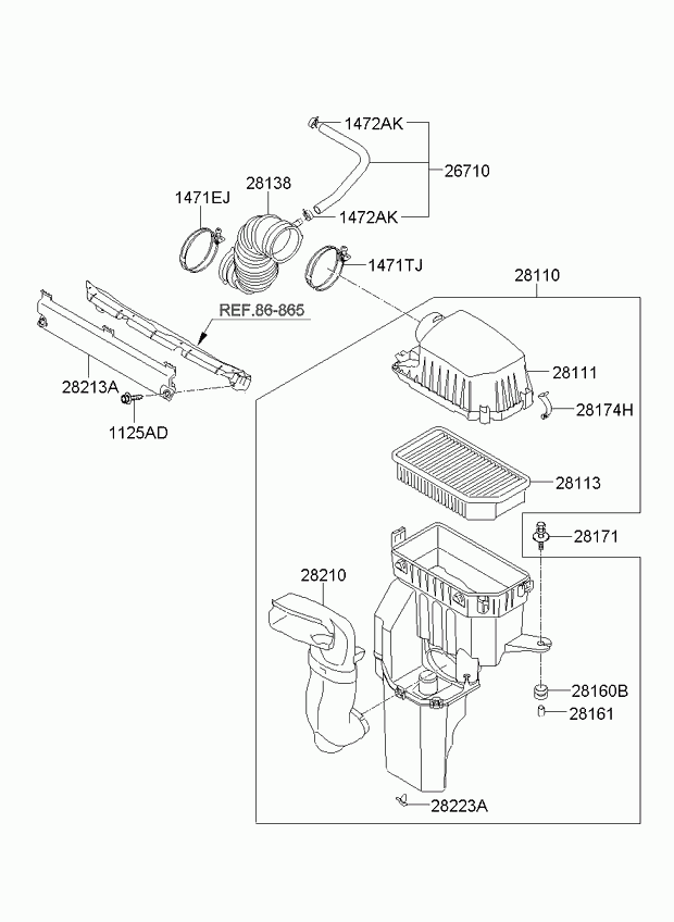 Корпус воздушного фильтра в сборе для Киа Венга 2009-2014