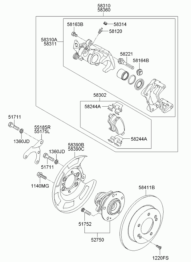 Суппорт тормозной задний правый для Киа Венга 2009-2014