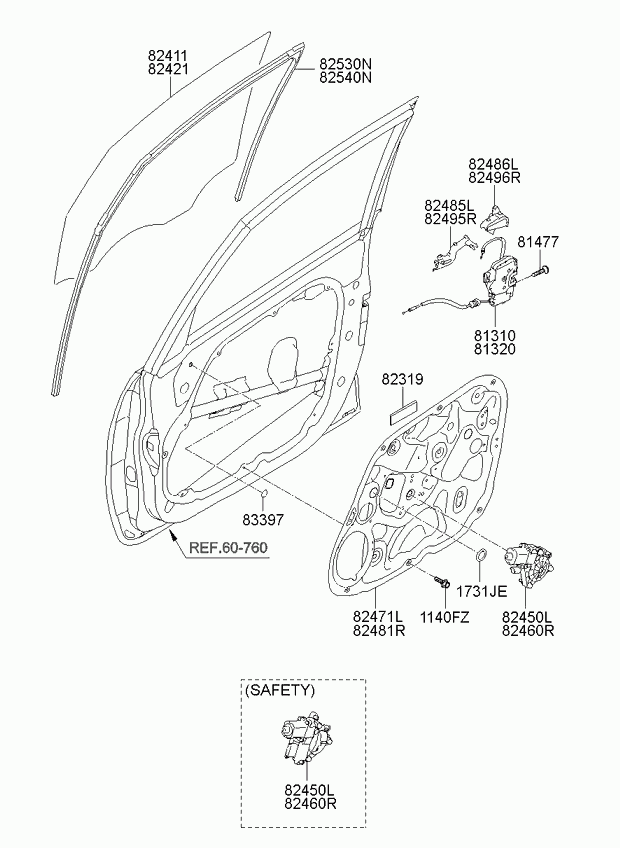 Стекло передней левой двери для Киа Венга 2009-2014