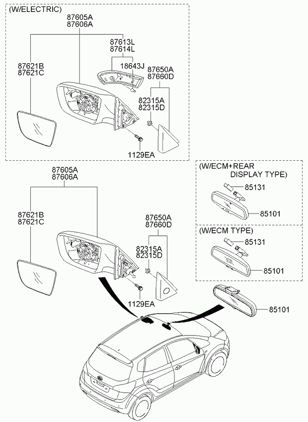 Зеркало боковое правое для Киа Венга 2009-2014