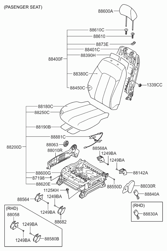 Спинка переднего сиденья пассажира для Киа Венга 2009-2014