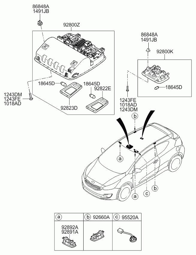 Фонарь салона для Киа Сид 2012-2015