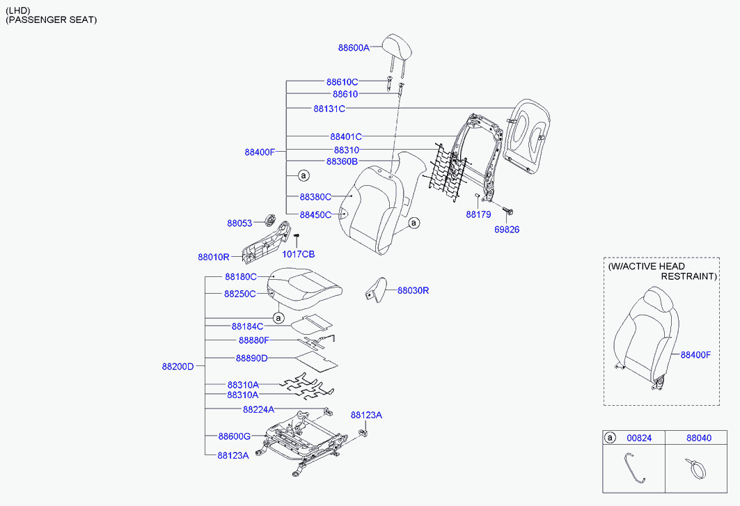Подушка переднего сиденья пассажира для Киа Сид 2015-2018 